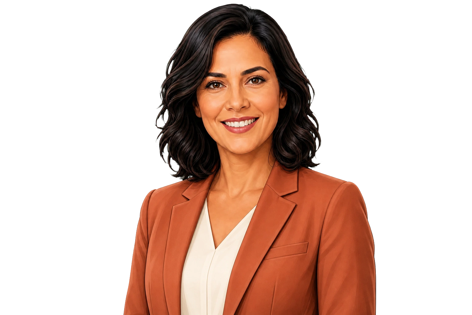 Ilustração da personagem ilustrativa Marina Andrade na página incluída
